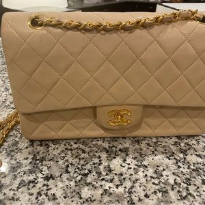 Chanel lambskin beige flap bag